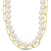 AMOUR AMOUR 7-7.5 MM CULTURED FRESHWATER PEARL AND 5 MM LINK CHAIN LAYERED NECKLACE IN 18K GOLD PLATED STE