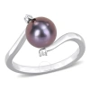 AMOUR AMOUR 7-7.5MM BLACK FRESHWATER CULTURED PEARL AND WHITE TOPAZ BYPASS RING IN STERLING SILVER