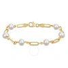 Amour 7-7.5mm Cultured Freshwater Pearl Station Link Bracelet In Yellow Plated Sterling Silver In Yellow