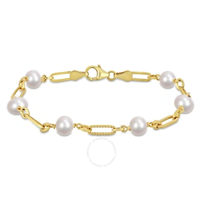 Amour 7-7.5mm Cultured Freshwater Pearl Station Link Bracelet In Yellow Plated Sterling Silver