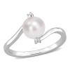 AMOUR AMOUR 7-7.5MM FRESHWATER CULTURED PEARL AND CREATED WHITE SAPPHIRE BYPASS RING IN STERLING SILVER