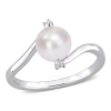 Amour 7-7.5mm Freshwater Cultured Pearl And Created White Sapphire Bypass Ring In Sterling Silver In White