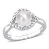 AMOUR AMOUR 7-7.5MM FRESHWATER CULTURED PEARL AND CREATED WHITE SAPPHIRE HALO RING IN STERLING SILVER