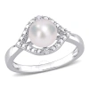 Amour 7-7.5mm Freshwater Cultured Pearl And Created White Sapphire Halo Ring In Sterling Silver In White