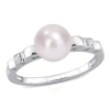 AMOUR AMOUR 7-7.5MM FRESHWATER CULTURED PEARL AND CREATED WHITE SAPPHIRE RING IN STERLING SILVER