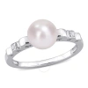 Amour 7-7.5mm Freshwater Cultured Pearl And Created White Sapphire Ring In Sterling Silver In White