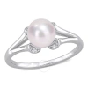 AMOUR AMOUR 7-7.5MM FRESHWATER CULTURED PEARL AND CREATED WHITE SAPPHIRE SPLIT-SHANK RING IN STERLING SILV