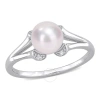 Amour 7-7.5mm Freshwater Cultured Pearl And Created White Sapphire Split-shank Ring In Sterling Silv In White