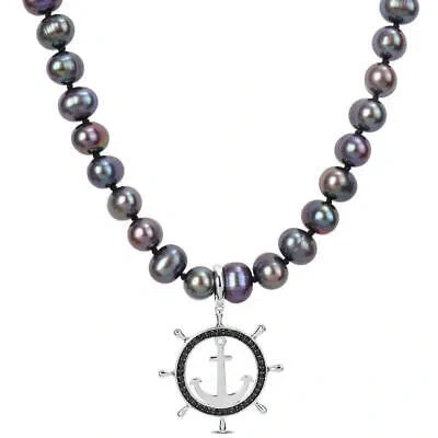 Pre-owned Amour 7-7.5mm Black Cultured Freshwater Pearl And 1/3 Ct Tw Black Diamond