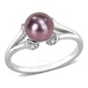 Amour 7-7.5mm Black Freshwater Cultured Pearl And White Topaz Split Shank Ring In Sterling Silver In White