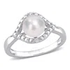 Amour 7-7.5mm Freshwater Cultured Pearl And Created White Sapphire Halo Ring In Sterling Silver In White