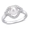 Amour 7-7.5mm Freshwater Cultured Pearl And Created White Sapphire Halo Ring In Sterling Silver In White