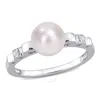 Amour 7-7.5mm Freshwater Cultured Pearl And Created White Sapphire Ring In Sterling Silver In White