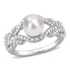 Amour 7-7.5mm Freshwater Cultured Pearl And Diamond Accent Infinity Ring In Sterling Silver In White