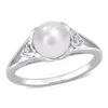 AMOUR AMOUR 7-7.5MM FRESHWATER CULTURED PEARL AND DIAMOND ACCENT SPLIT-SHANK RING IN STERLING SILVER