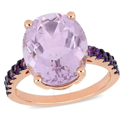 Amour 7 7/8 Ct Tgw Oval-cut Amethyst & Rose De France Ring In Rose Plated Sterling Silver In Purple