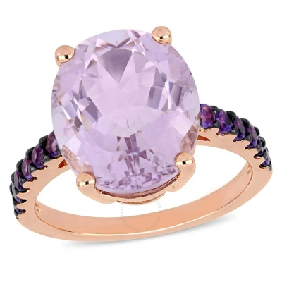 Amour 7 7/8 Ct Tgw Oval-cut Amethyst & Rose De France Ring In Rose Plated Sterling Silver In Burgundy