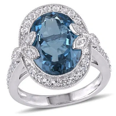 Pre-owned Amour 7 7/8 Ct Tgw Oval Cut Blue And White Topaz And Diamond Halo Trillium