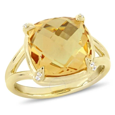 Amour 7 Ct Tgw Citrine And White Topaz Split Shank Ring In Yellow Plated Sterling Silver