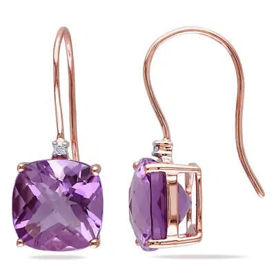 Pre-owned Amour 7 Ct Tgw Cushion Cut Checkerboard Amethyst Earrings With Diamonds In 10k In Pink