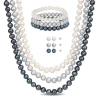 AMOUR AMOUR 7-PIECE JEWELRY SET (WHITE/BLACK/GREY) FRESHWATER CULTURED 7.5-8MM PEARLS - 3-STRAND NECKLACE