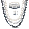 Amour 7-piece Jewelry Set (white/black/grey) Freshwater Cultured 7.5-8mm Pearls - 3-strand Necklace In Multi-color