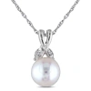 Amour 7.5 - 8 Mm White Cultured Freshwater Pearl And Diamond Pendant With Chain In 10k White Gold In White