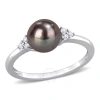 AMOUR AMOUR 7.5-8MM BLACK FRESHWATER CULTURED PEARL AND 1/5 CT TGW WHITE TOPAZ COCKTAIL RING IN STERLING S