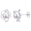 Amour 7.5-8mm Freshwater Cultured Pearl And Created White Sapphire Floral Stud Earrings In Sterling  In White