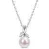 AMOUR AMOUR 7.5-8MM FRESHWATER CULTURED PEARL AND DIAMOND ACCENT DROP PENDANT WITH CHAIN IN STERLING SILVE