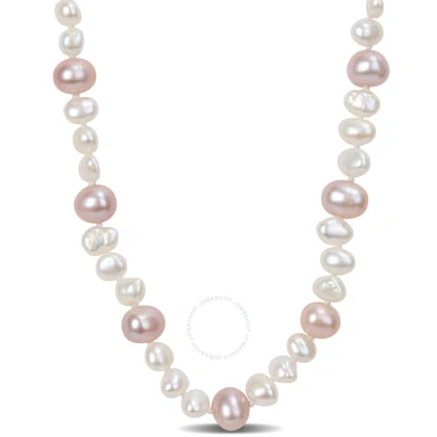 Amour 7.5-8mm Purple Freshwater Cultured Pearl And 5-5.5mm White Freshwater Cultured Pearl Necklace