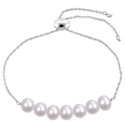 Amour 7.5-8 Mm Freshwater Cultured Pearl Adjustable Bolo Bracelet In Sterling Silver In White