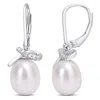 Amour 7.5-8mm Freshwater Cultured Pearl And Diamond Accent Leverback Earrings In Sterling Silver In White