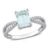 AMOUR AMOUR 7/8 CT TGW OCTAGON AQUAMARINE AND 1/5 CT TDW DIAMOND CROSSOVER RING IN 14K WHITE GOLD