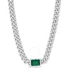 AMOUR AMOUR 7/8 CT TGW OCTAGON CREATED EMERALD CURB LINK CHAIN NECKLACE IN STERLING SILVER