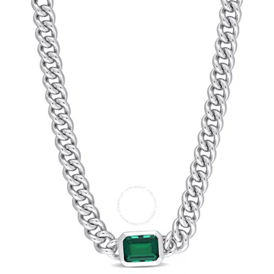 Amour 7/8 Ct Tgw Octagon Created Emerald Curb Link Chain Necklace In Sterling Silver In Metallic