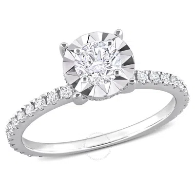 Amour 7/8 Ct Tw Diamond Halo Engagement Ring In 14k White Gold In Metallic