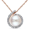 AMOUR AMOUR 8 - 8.5 MM CULTURED FRESHWATER PEARL AND DIAMOND SWIRL HALO NECKLACE IN 10K ROSE GOLD