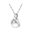 Amour 8 - 8.5 Mm Cultured Freshwater Pearl And Diamond Swirl Pendant With Chain In 10k White Gold In White
