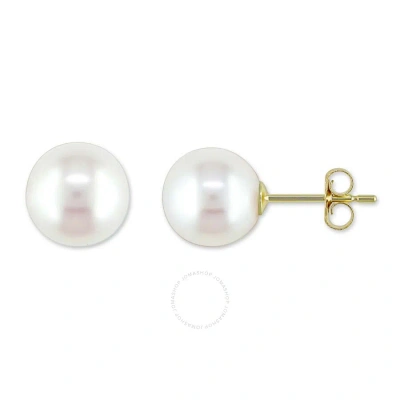 Amour 8 - 8.5 Mm Cultured Freshwater Pearl Stud Earrings In 10k Yellow Gold In Gold / White / Yellow
