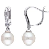 AMOUR AMOUR 8 - 8.5 MM WHITE CULTURED FRESHWATER PEARL AND DIAMOND DROP LEVERBACK EARRINGS IN STERLING SIL