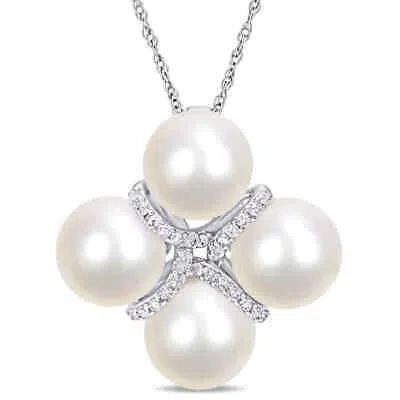 Pre-owned Amour 8 - 8.5 Mm Cultured Freshwater Pearl And 1/7 Ct Tw Diamond Crossover In White