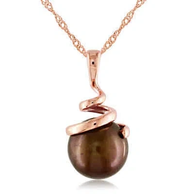 Pre-owned Amour 8 - 8.5 Mm Dyed Brown Freshwater Cultured Pear Spiral Pendant With Chain In Pink