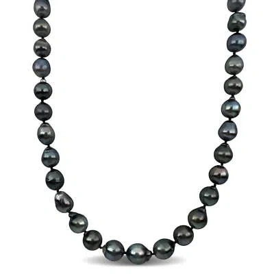 Pre-owned Amour 8-10mm Black Tahitian Cultured Pearl Necklace In Sterling Silver In White