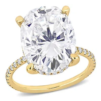 Pre-owned Amour 8 1/10 Ct Dew Oval Created Moissanite Engagement Ring In 10k Yellow Gold