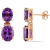 AMOUR AMOUR 8 1/10 CT TGW OVAL-CUT AFRICA-AMETHYST DANGLE EARRINGS IN ROSE GOLD PLATED STERLING SILVER