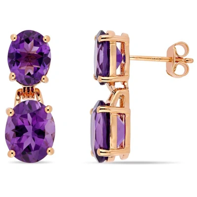 Amour 8 1/10 Ct Tgw Oval-cut Africa-amethyst Dangle Earrings In Rose Gold Plated Sterling Silver In Purple