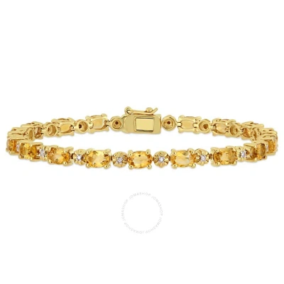 Amour 8-1/10 Ct Tgw Oval-cut Citrine And Diamond Accent Tennis Bracelet In Yellow Plated Sterling Si In Two Tone  / Silver / Yellow