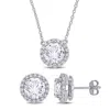 AMOUR AMOUR 8 1/3 CT TGW CREATED WHITE SAPPHIRE HALO EARRING & PENDANT SET IN STERLING SILVER