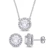 Amour 8 1/3 Ct Tgw Created White Sapphire Halo Earring & Pendant Set In Sterling Silver In White